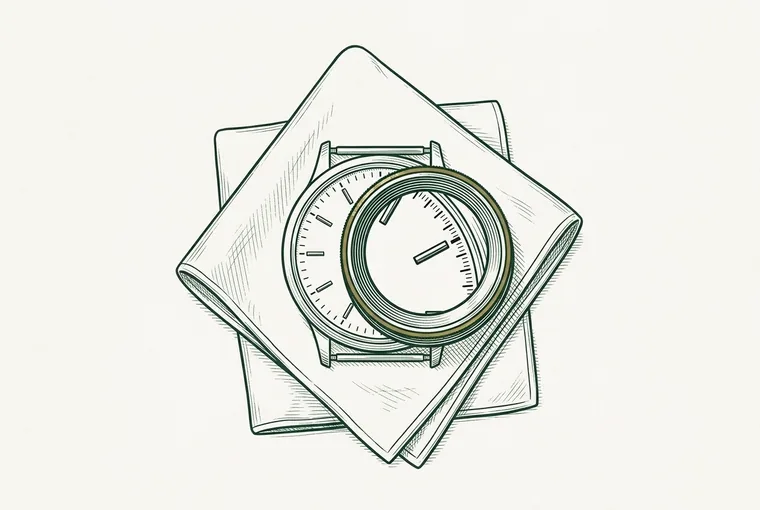 Illustration: a loupe resting on a watch dial, the minute track and an hour marker seen enlarged through the lens.
